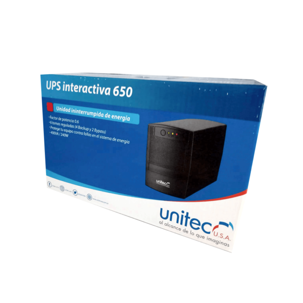 UPS Interactiva UNITEC 650 400VA / 240W - Imagen 2